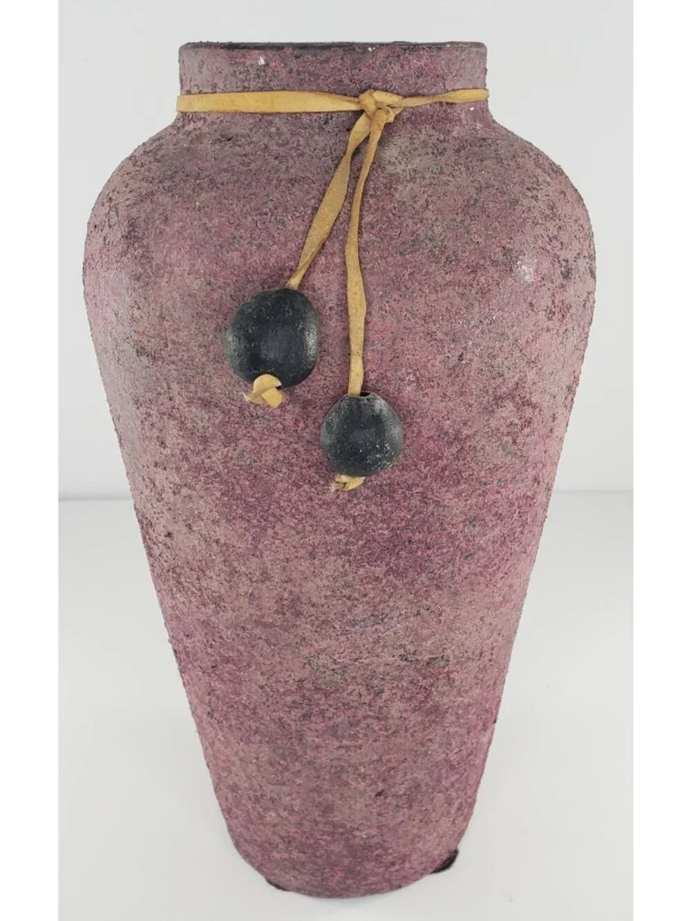Raku Style Large Vase Rough Spackled Texture Leather Strap